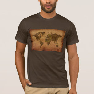 Rustic Gamla stil-världskarta över parkeringsbakgr T-shirt