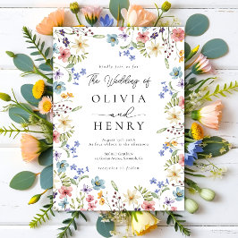 Rustic Garden Botanical Wildblomma Bröllop Inbjudningar