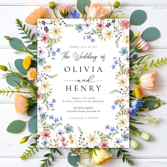 Rustic Garden Botanical Wildblomma Bröllop Inbjudningar (Skapare uppladdad)