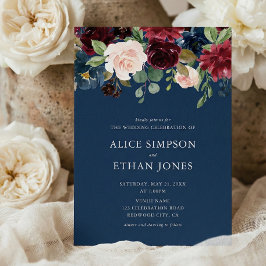 Rustic Garden Burgundy Blue Fall Wedding Inbjudningar