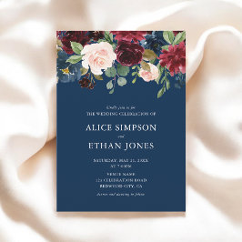 Rustic Garden Burgundy Blue Fall Wedding Inbjudningar