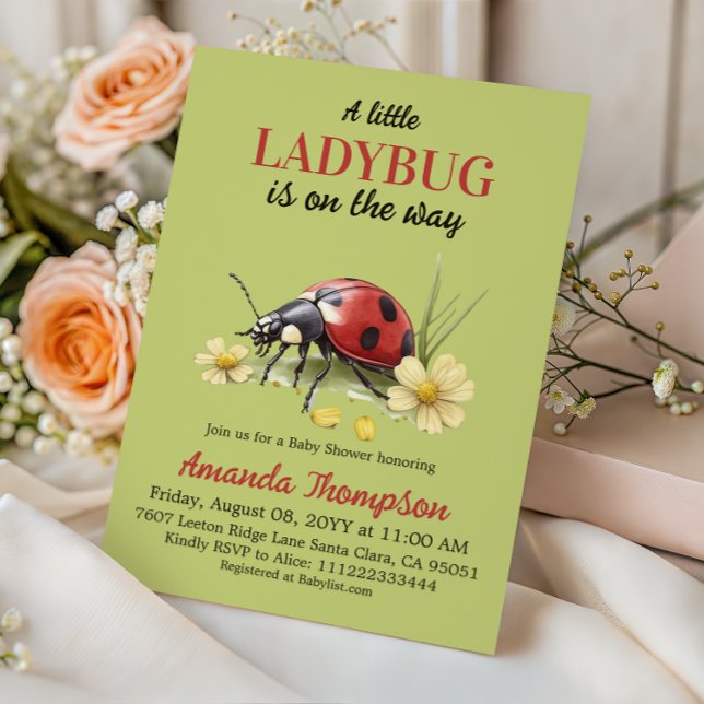 Rustic Garden Floral A Little Ladybug Baby Shower Inbjudningar (Skapare uppladdad)
