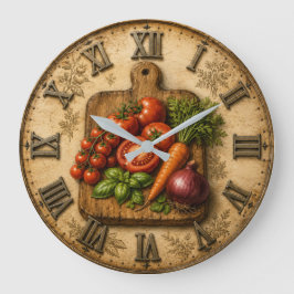Rustic Garden Harvest Vegetable Farmhouse Kitchen Stor Klocka