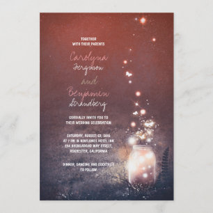 Rustic Garden Ljus - Fireflies Mason Burk Bröllop Inbjudningar