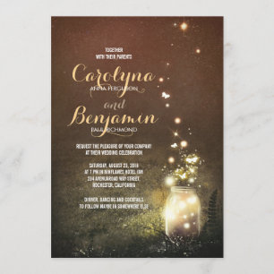 Rustic Garden Ljus - Fireflies Mason Burk Bröllop Inbjudningar