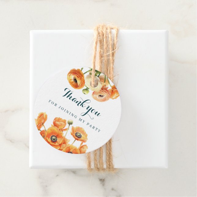 Rustic Garden Orange White Flowers Födelsedagsfest Gåvor Etiketter (På plats)