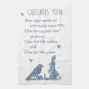 Rustic Gardeners Dikt Blue & White Rabbit Kråka Kökshandduk