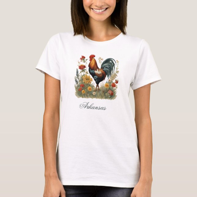 Rustic gårdshus kyckling tupp t-shirt (Framsida)