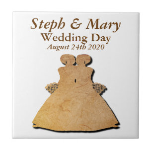 Rustic Gay Bröllop Gift Tile for Lesbisk Brides Kakelplatta
