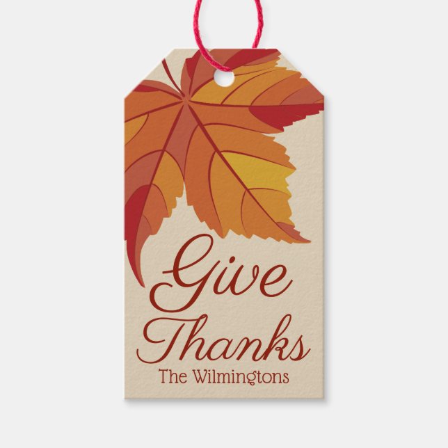 Rustic Ge tack Fall Löv | PERSONLIG Presentetikett (Framsidan)