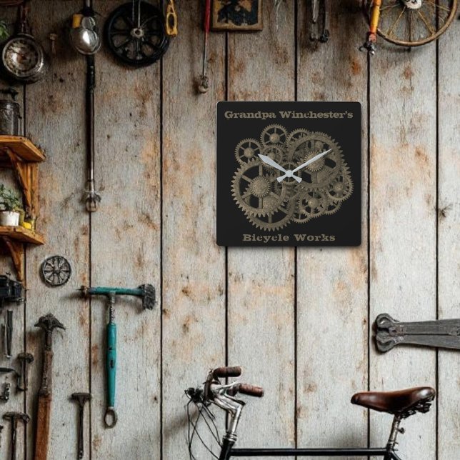 Rustic Gears Sproies Steampunk Black Fyrkantig Klocka (rusty gears on a black background wall clock template)