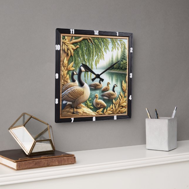 Rustic Geese Art Fyrkantig Klocka (Kontor)