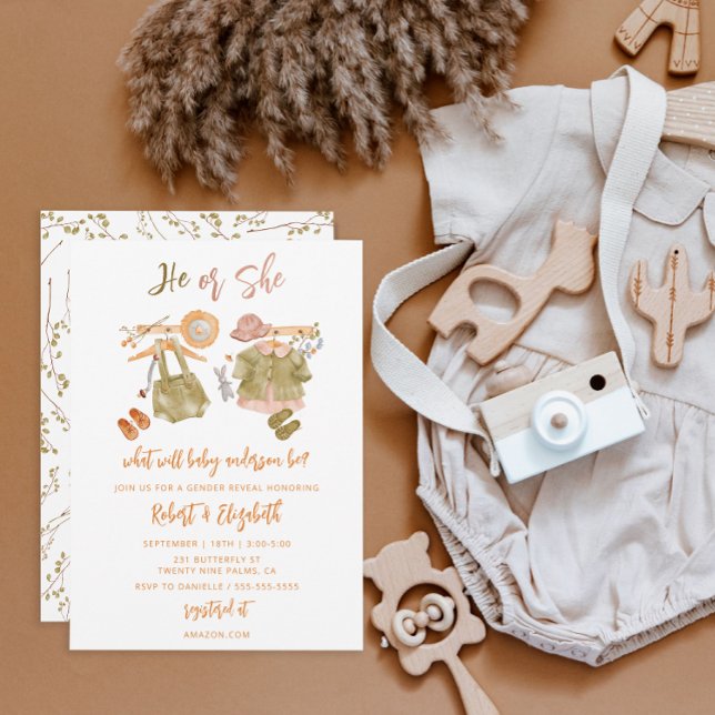 Rustic Gender Reveal inbjuder, han eller hon Inbjudningar (Skapare uppladdad)