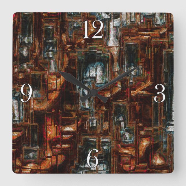 Rustic Geometric Block 3D-look Modern Art Clock Fyrkantig Klocka (Framsida)