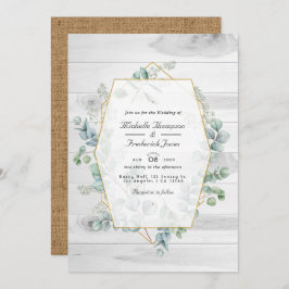 Rustic Geometric Eucalyptus QR Code Garden Wedding Inbjudningar