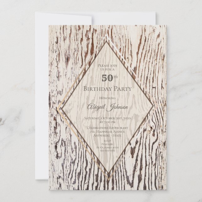 Rustic Geometric Wood Grain 50:e Födelsedagsfesten Inbjudningar (Framsida)