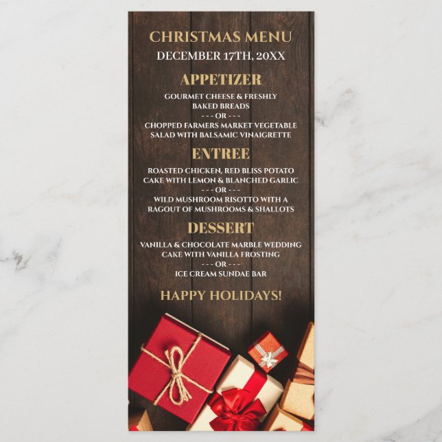 Rustic Gift Box, julmeny Meny (Framsida)