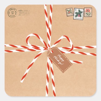 Rustic Gift Stickers - Candy Canes & Stamp-Style Fyrkantigt Klistermärke
