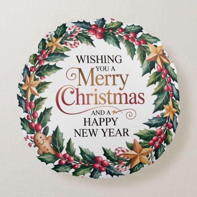 Rustic Gingerbread Holiday Rund Kudde (Framsidan)