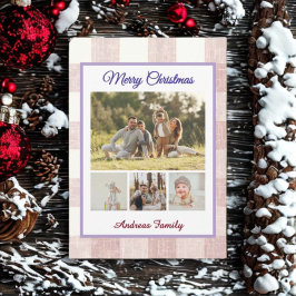 Rustic Gingham 4 Photo Collage Merry Christmas  Helg Vykort