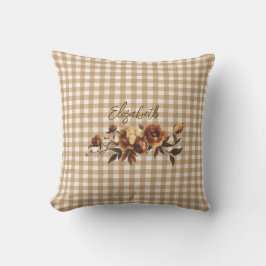 Rustic Gingham Autumn Blommigt Personlig Kudde
