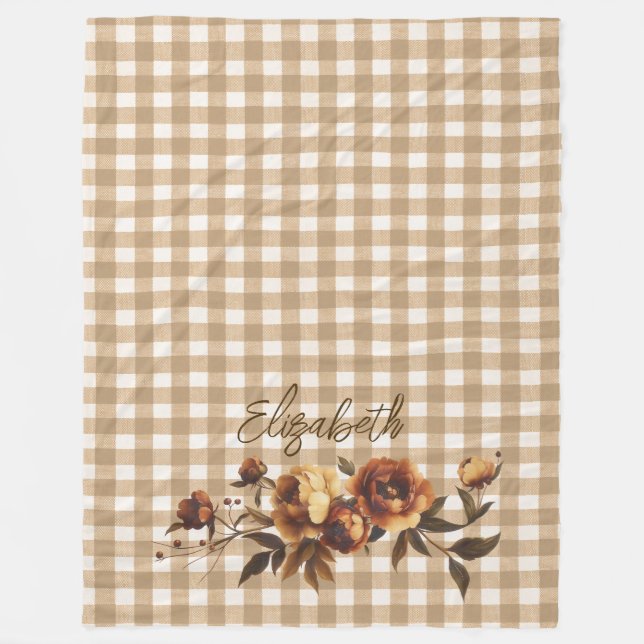 Rustic Gingham Autumn Ro Personlig Fleecefilt (Framsidan)