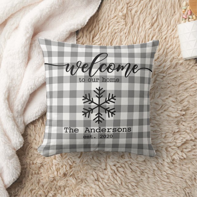 Rustic Gingham Check Personlig Namn Kudde (Filt)