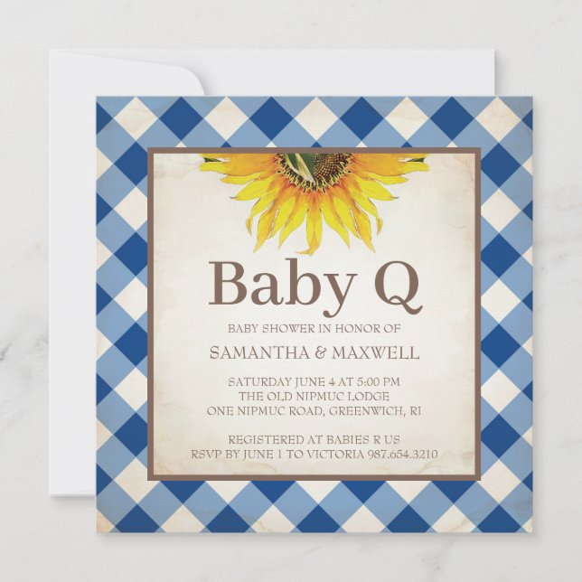 Rustic Gingham Checker Baby Shower Inbjudningar (Framsida)