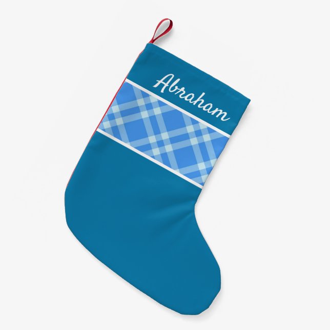 Rustic gingham plaid himlar blue liten julstrumpa (Framsidan (Hängande))