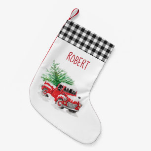Rustic Gingham Play Red Lastbil Liten Julstrumpa