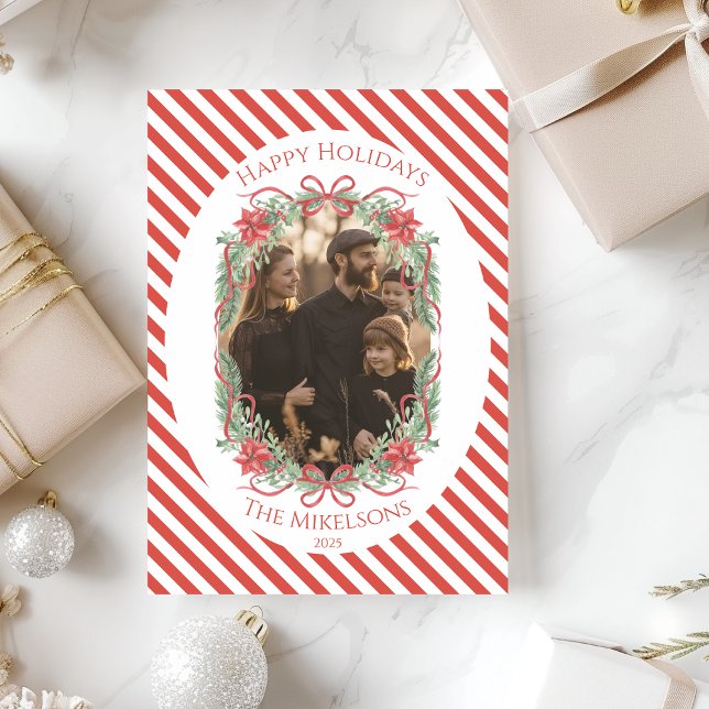 Rustic Gingham Poinsettia Photo Christmas Julkort (Skapare uppladdad)