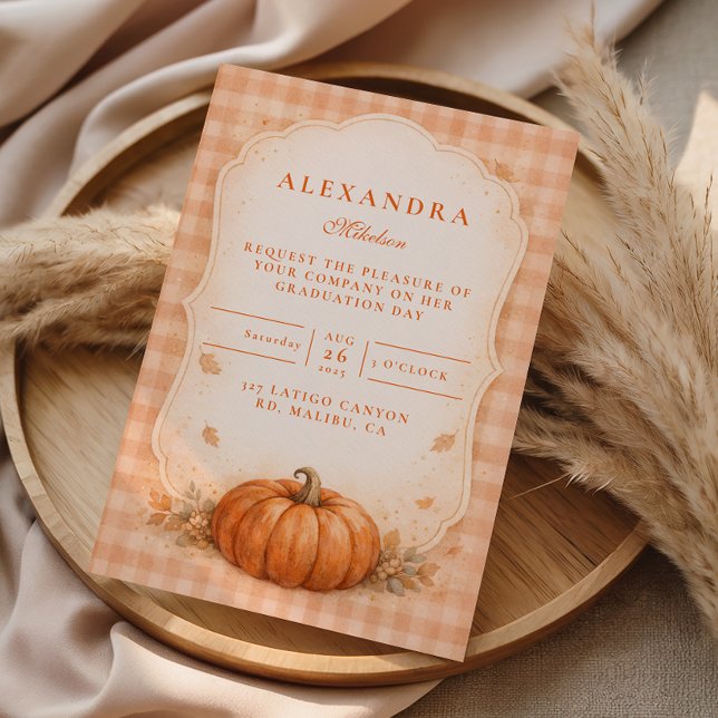 Rustic Gingham Pumpkin Fall Graduation Inbjudningar (Skapare uppladdad)