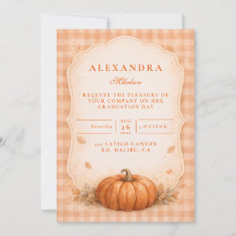 Rustic Gingham Pumpkin Fall Graduation Inbjudningar