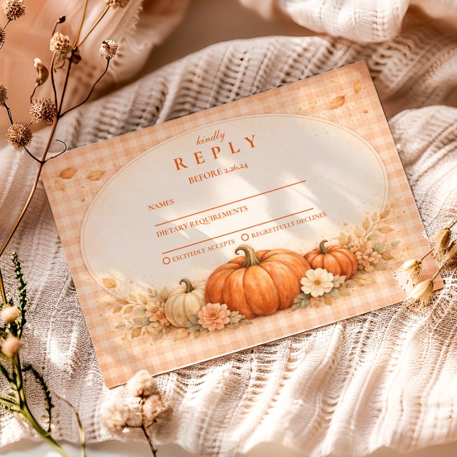 Rustic Gingham Pumpkin Fall Graduation OSA Kort (Skapare uppladdad)