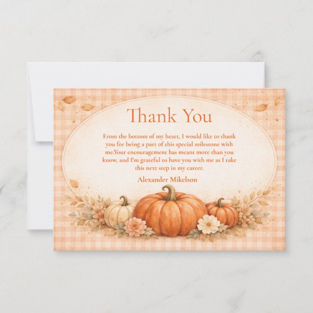 Rustic Gingham Pumpkin Fall Graduation Tack Kort (Framsida)