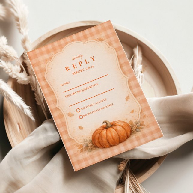 Rustic Gingham Pumpkin Fall Wedding OSA Kort (Skapare uppladdad)