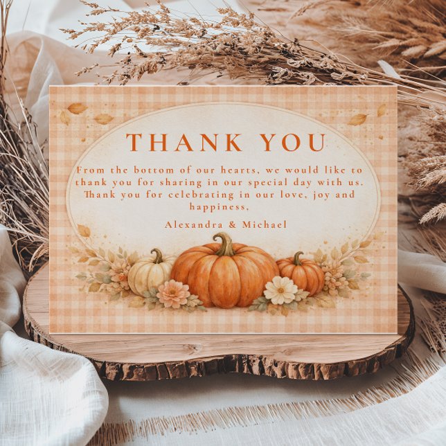 Rustic Gingham Pumpkin Fall Wedding Tack Kort (Skapare uppladdad)