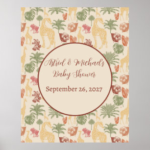 Rustic Giraffe Blommigt Poster