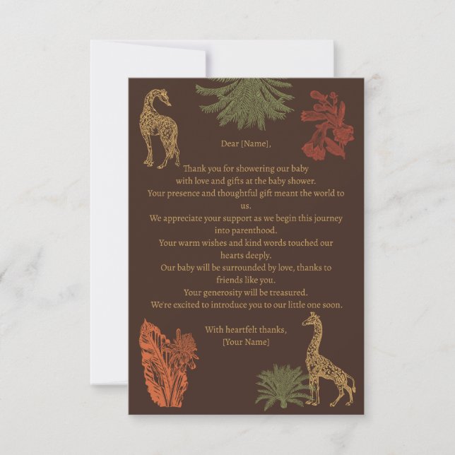 Rustic Giraffe Brown Blommigt Tack Kort (Framsida)