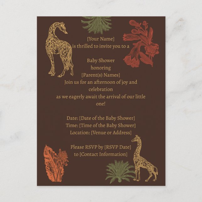 Rustic Giraffe Brown Blommigt Vykort (Framsida)