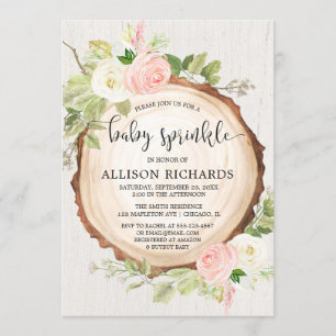 Rustic girl baby sprinkle, rosa kräm blommigt inbjudningar