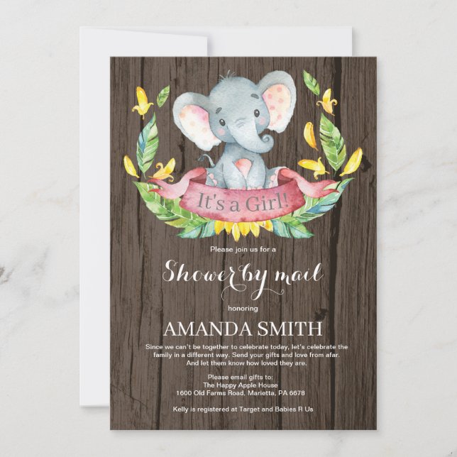 Rustic Girl Elephant Baby Shower by Mail Inbjudningar (Framsida)