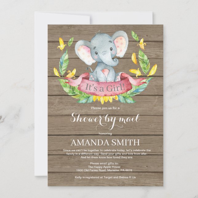 Rustic Girl Elephant Baby Shower by Mail Inbjudningar (Framsida)