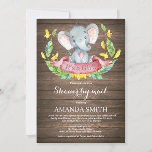 Rustic Girl Elephant Baby Shower by Mail Inbjudningar