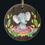 Rustic Girl Elephant Baby Shower Rosa Julgransprydnad Keramik<br><div class="desc">Rustic Girl Elephant Baby Shower Rosa Ceramic Ornament</div>