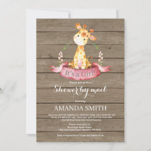 Rustic Girl Giraffe Baby Shower efter e-postinbjud Inbjudningar