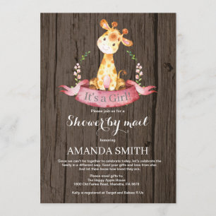 Rustic Girl Giraffe Baby Shower efter e-postinbjud Inbjudningar