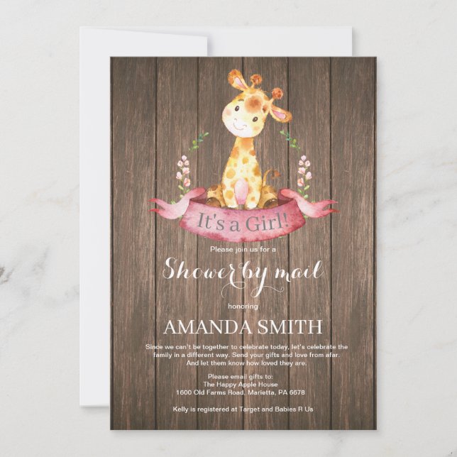 Rustic Girl Giraffe Baby Shower efter e-postinbjud Inbjudningar (Framsida)