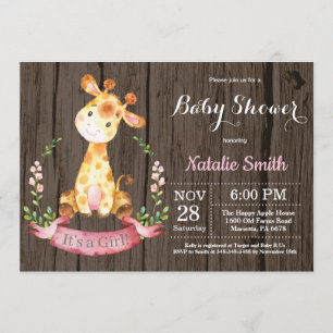 Rustic Girl Giraffe Baby Shower-inbjudan Inbjudningar