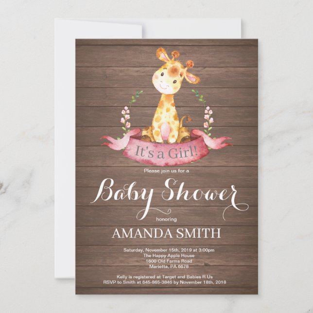 Rustic Girl Giraffe Baby Shower-inbjudan Inbjudningar (Framsida)